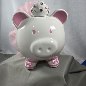 FAB NY Princess Ballerina Ceramic Piggy Bank Pink Tutu Tiara Crown No Stopper